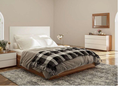 White -Brown Bedroom Set Luxury Wooden Furniture Bed Bedside tables Chest of drawers
